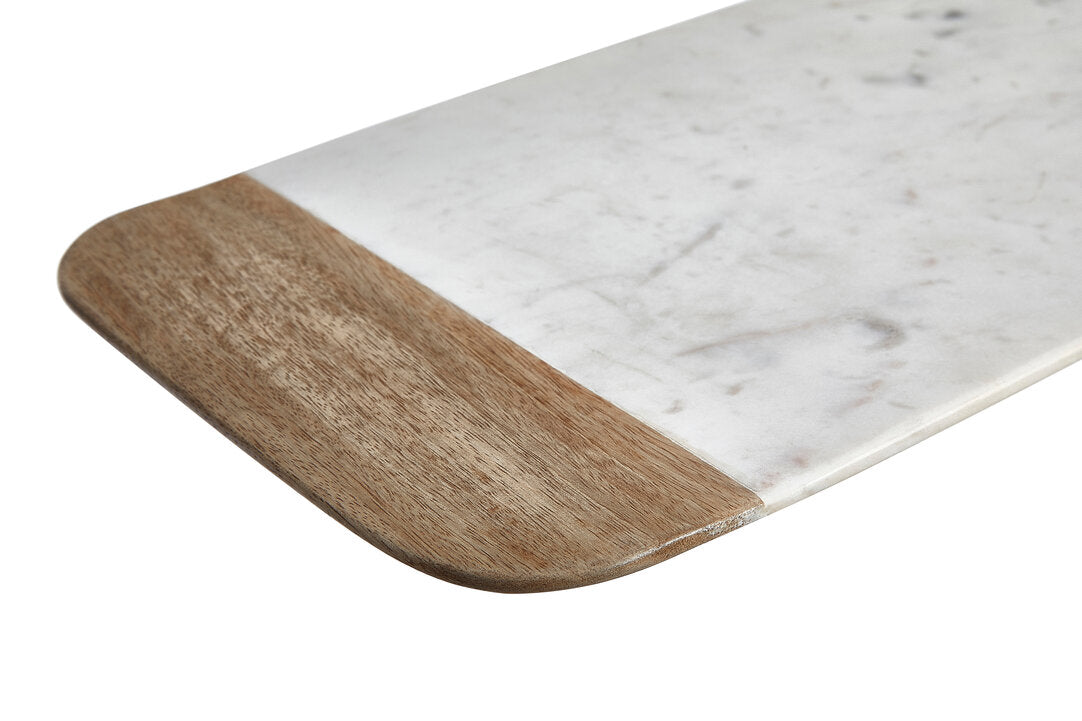 Monzaro Small White Marble And Mango Wood Serving Tray