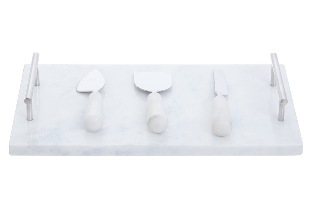 Marina White Marble Cheese Board and Knife Set