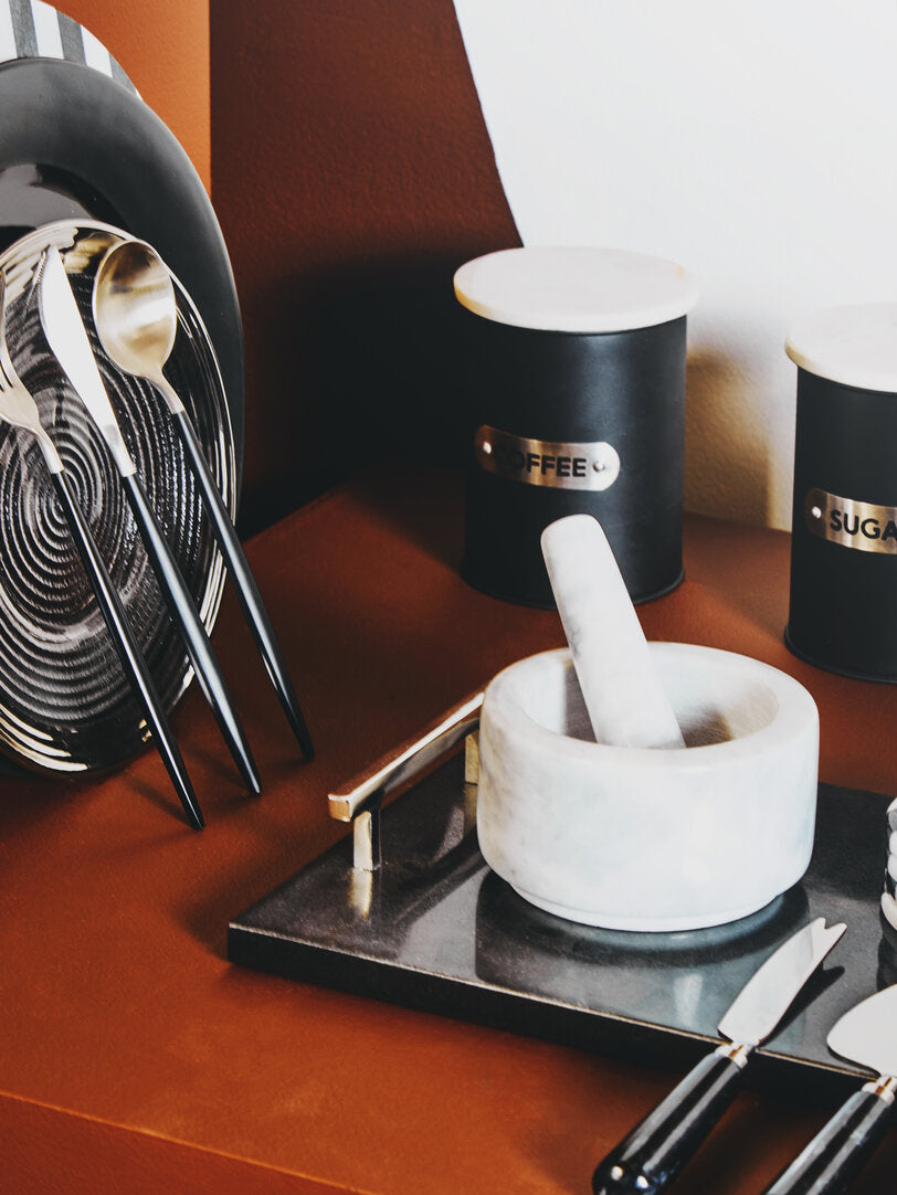 Marina Black Marble Cheese Board and Knife Set