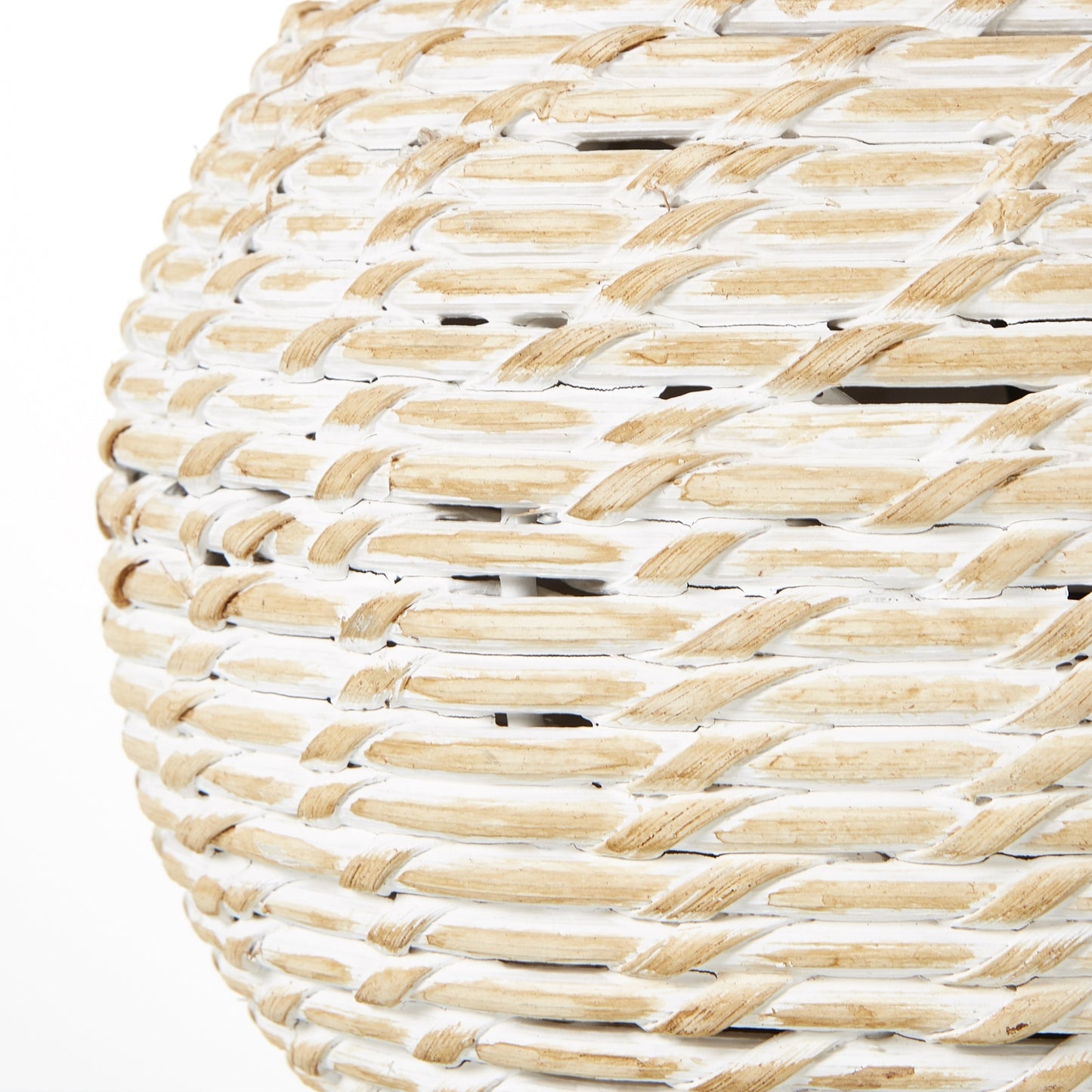 White Wash Bulbous Wicker Table Lamp With Linen Shade - Small