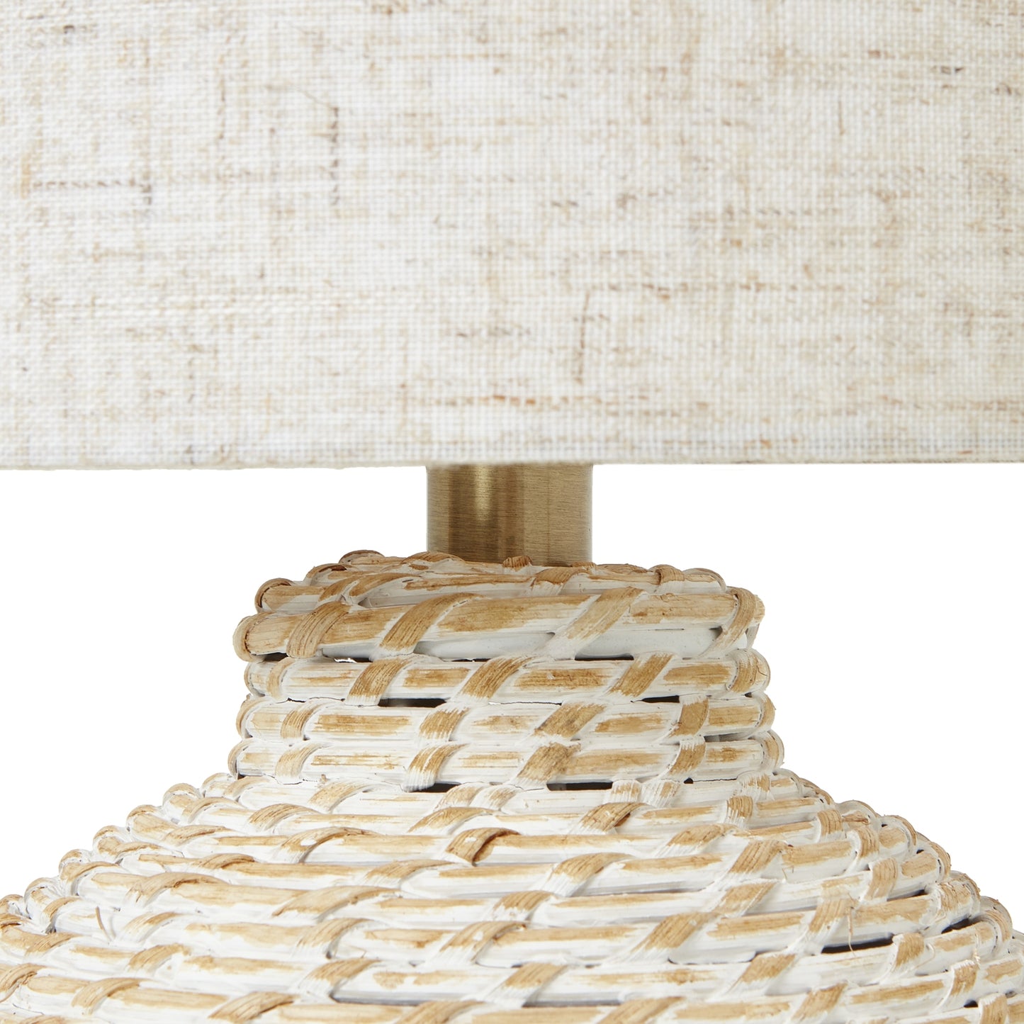 White Wash Bulbous Wicker Table Lamp With Linen Shade - Small