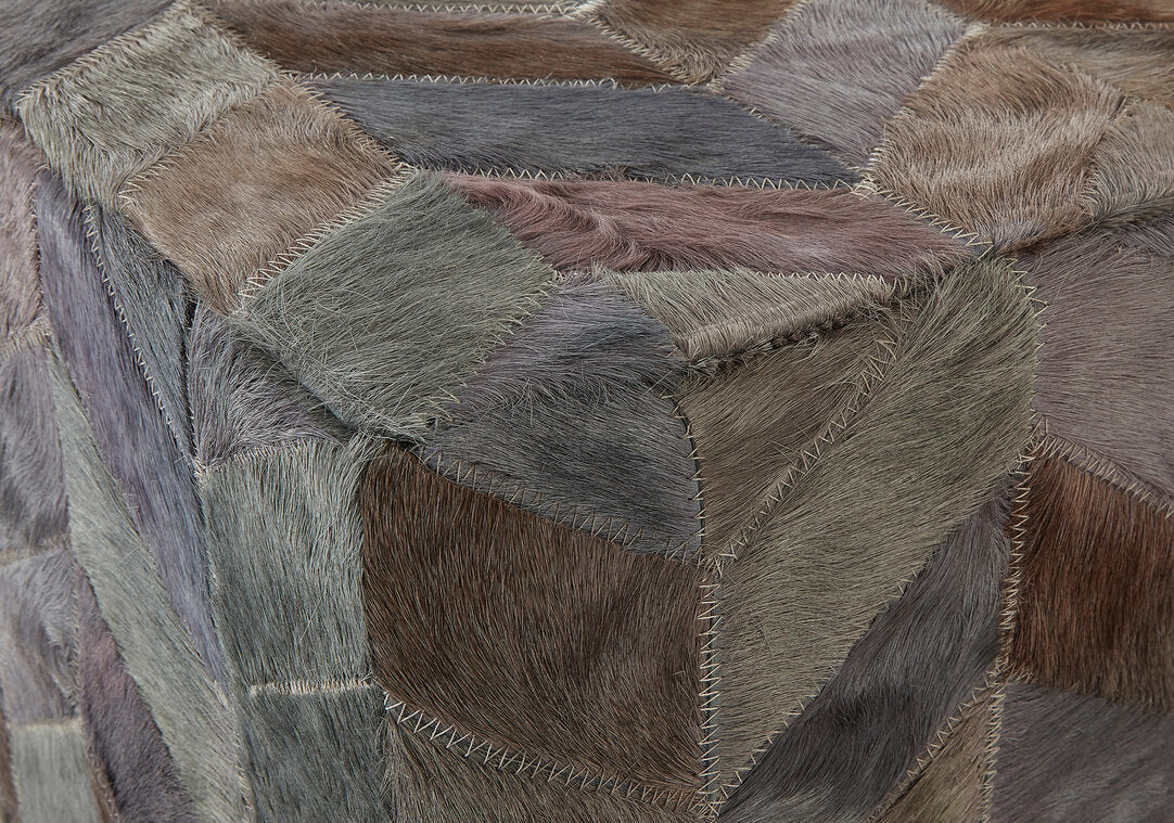 Safira Grey Leather Chevron Pouffe