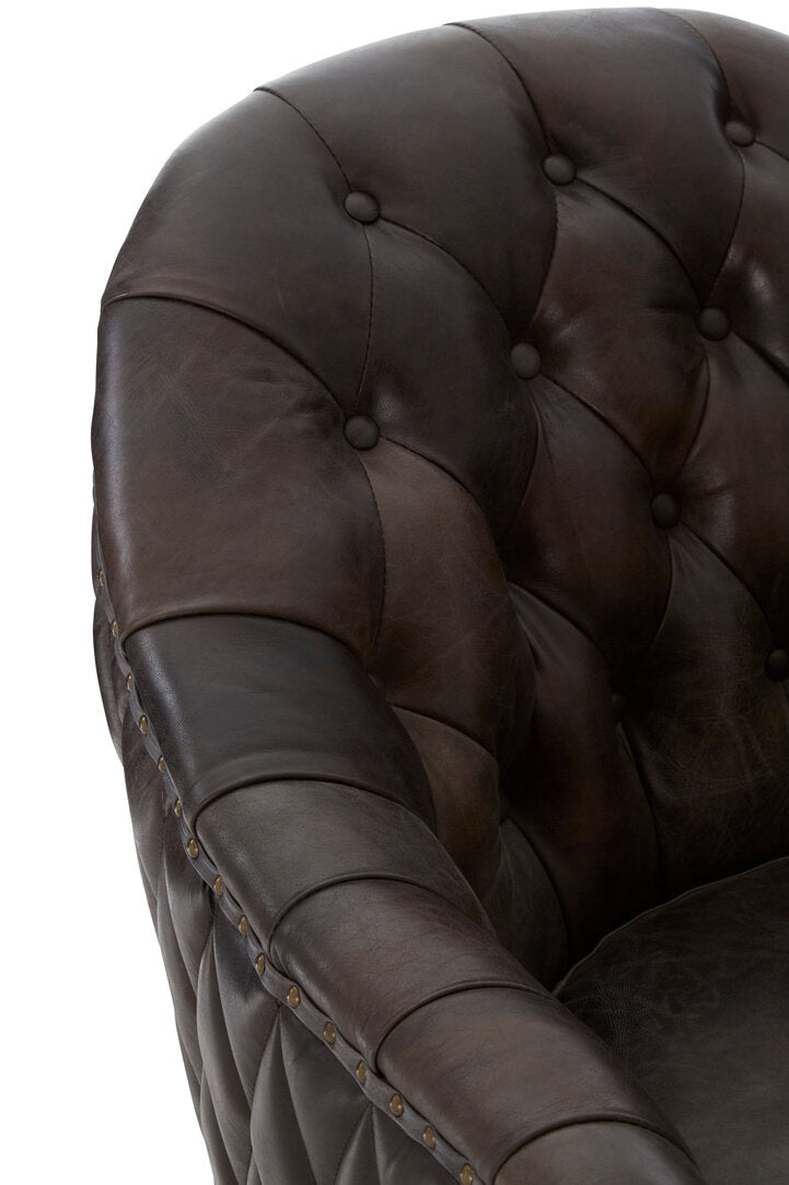Harrison Dark Grey Brown Leather Tub Chair