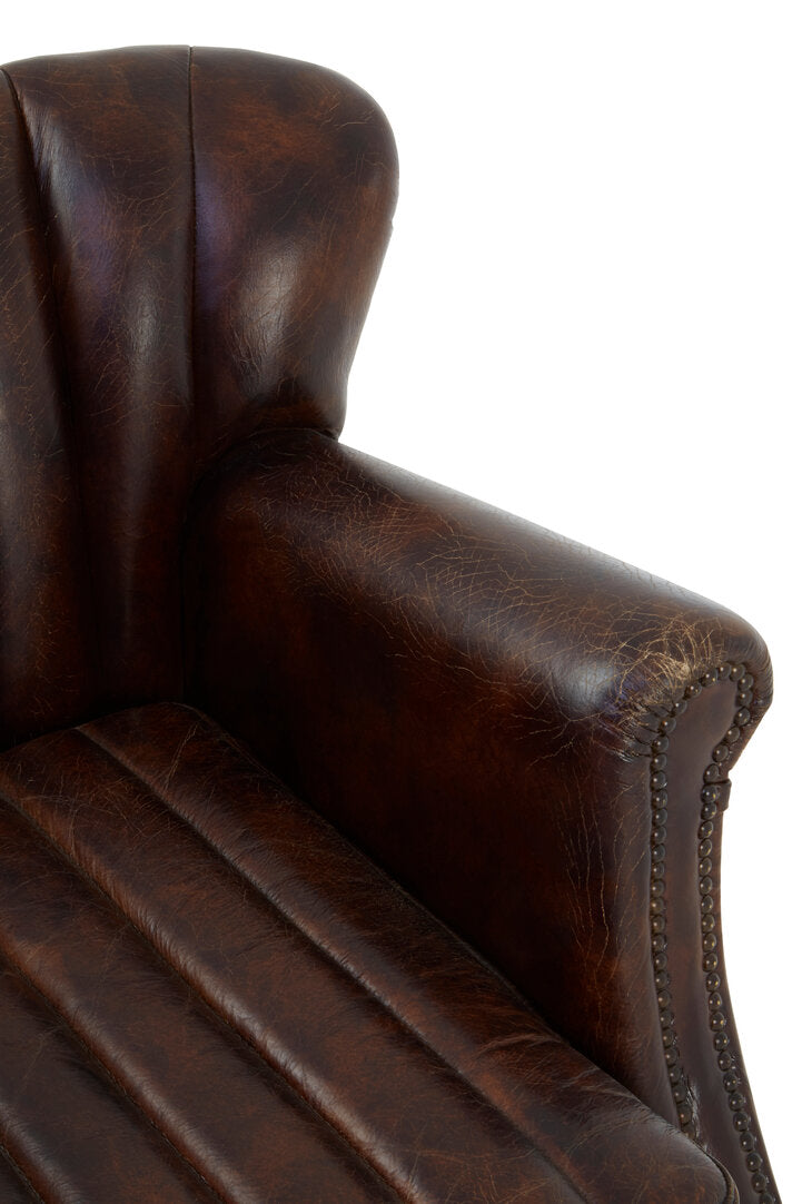 Harrison Winged Brown Leather Armchair