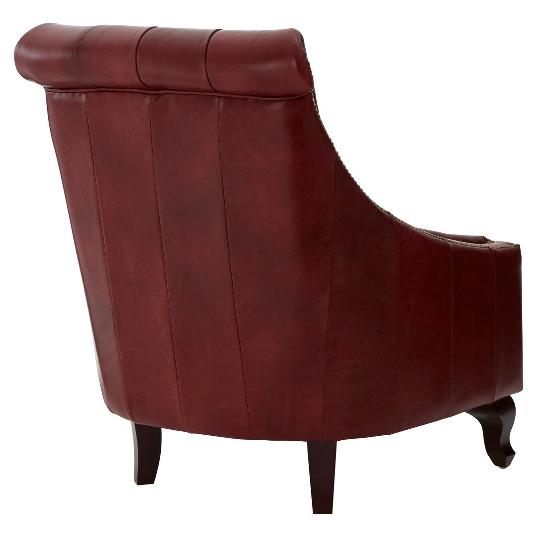 Harrison Deep Red Leather Lounge Chair with Tufted Back