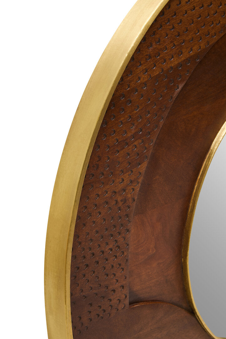 Arlo Round Mango Wood Hammered Wall Mirror