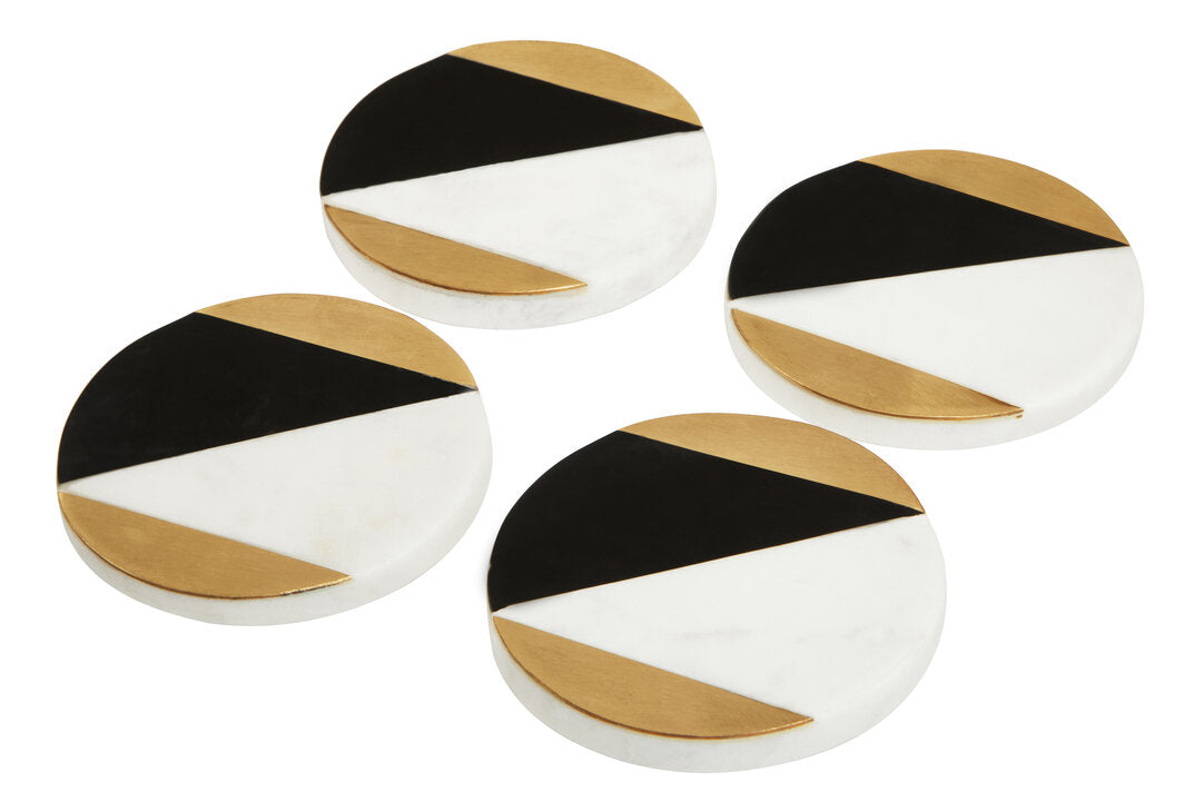 Omari Set of 4 Black and White Marble Gold Inlay Coasters