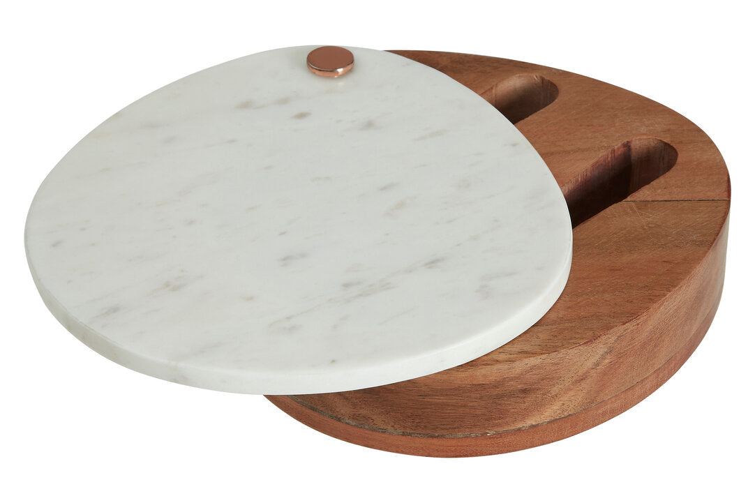 Monzaro White Marble And Wood Cheese Knife And Board Set
