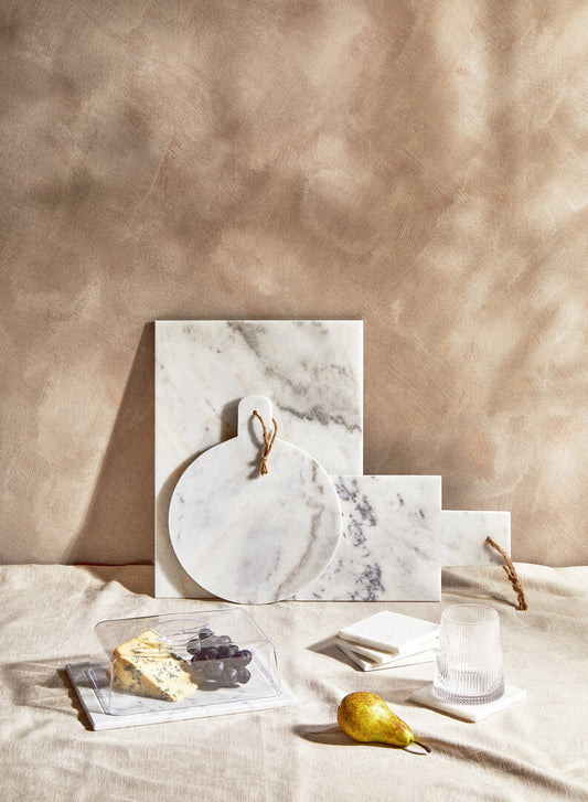 Kindia Rectangular White Marble Paddle Chopping and Serving Board