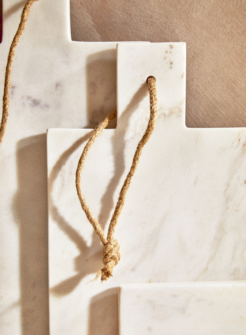 Kindia Rectangular White Marble Paddle Chopping and Serving Board