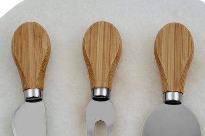 Kindia White Marble Triangular Cheese Board with 3 Knives