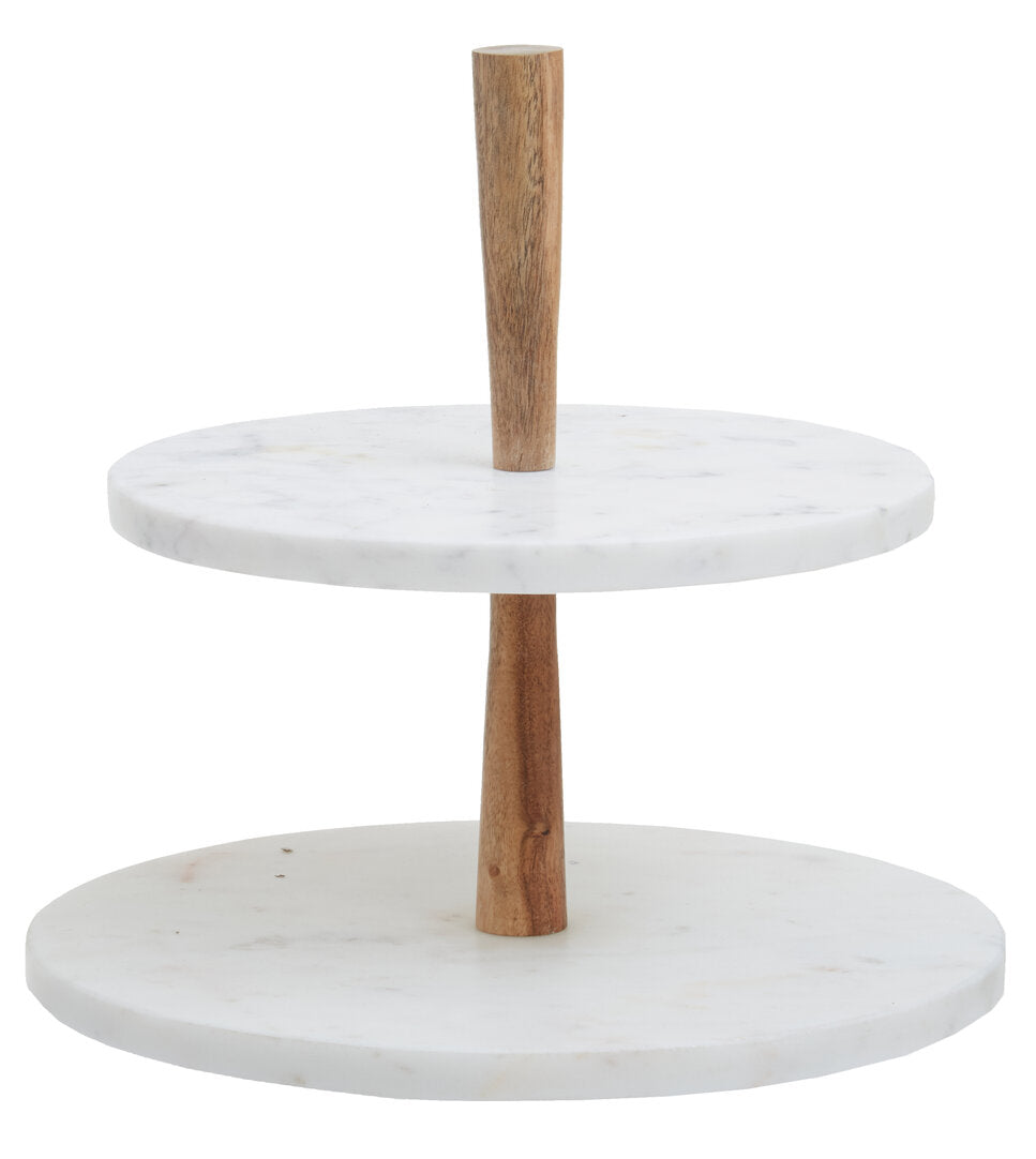 Monzaro Two Tier Marble and Acacia Wood Cake Stand