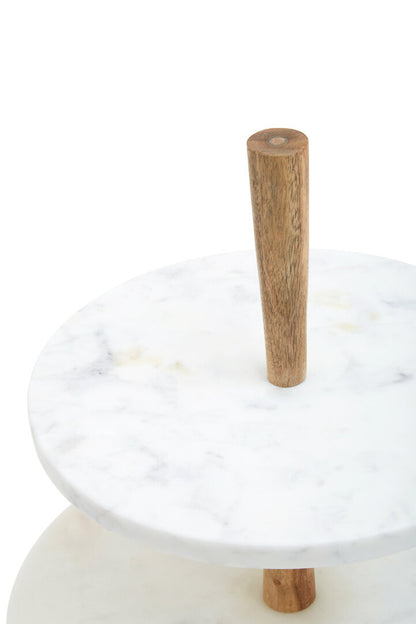 Monzaro Two Tier Marble and Acacia Wood Cake Stand