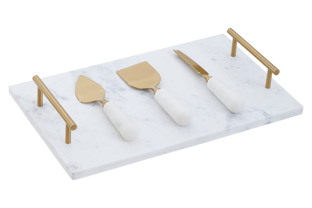 Marina White and Gold Cheese Board and Knife Set