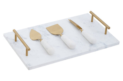 Marina White and Gold Cheese Board and Knife Set