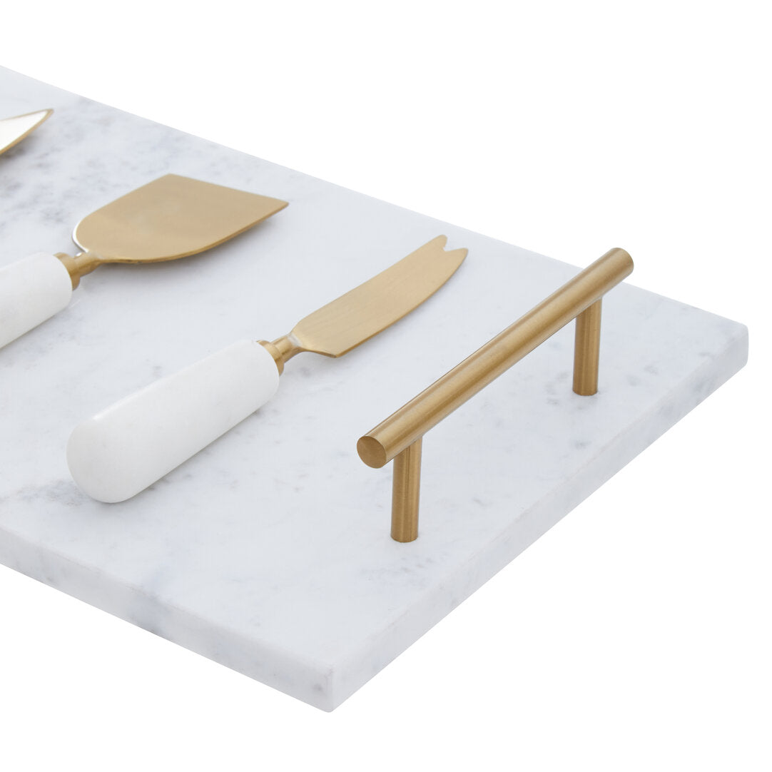 Marina White and Gold Cheese Board and Knife Set