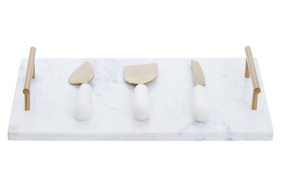 Marina White and Gold Cheese Board and Knife Set
