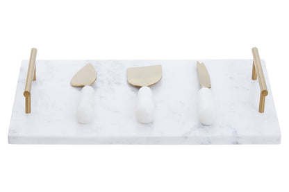 Marina White and Gold Cheese Board and Knife Set