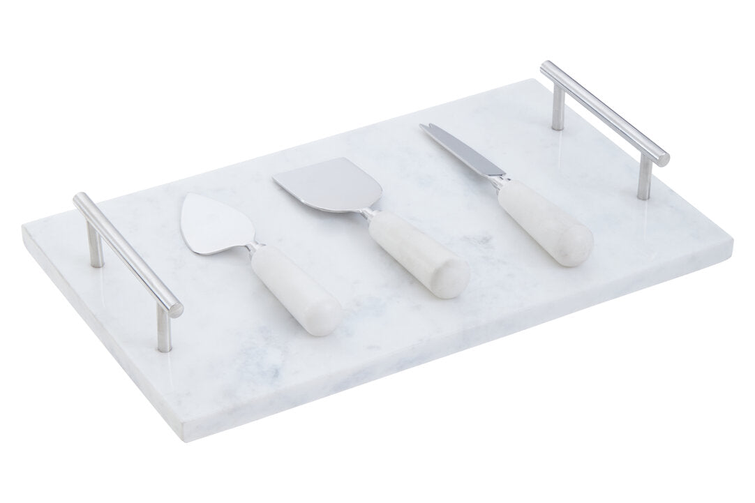 Marina White Marble Cheese Board and Knife Set