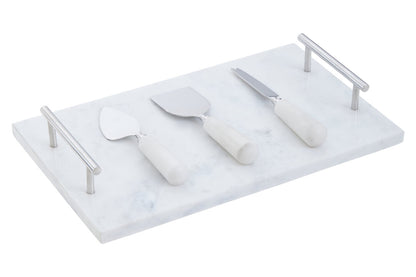 Marina White Marble Cheese Board and Knife Set