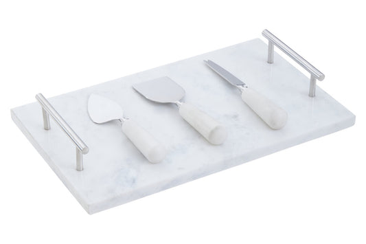 Marina White Marble Cheese Board and Knife Set