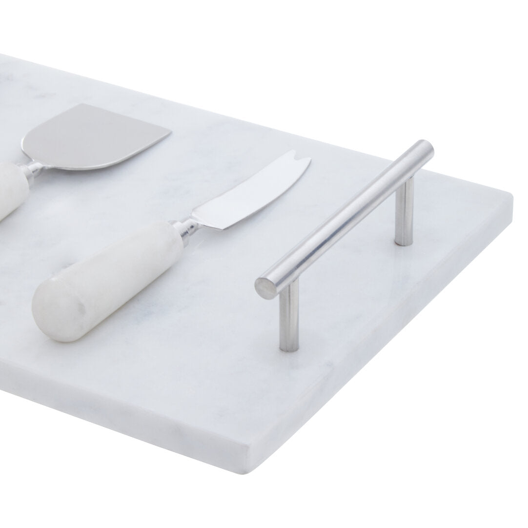 Marina White Marble Cheese Board and Knife Set