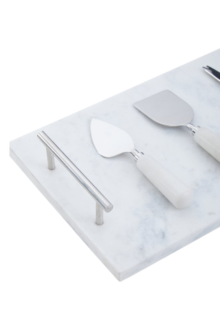 Marina White Marble Cheese Board and Knife Set