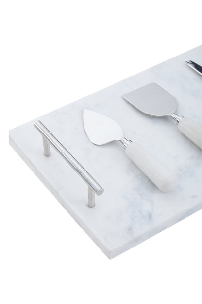Marina White Marble Cheese Board and Knife Set