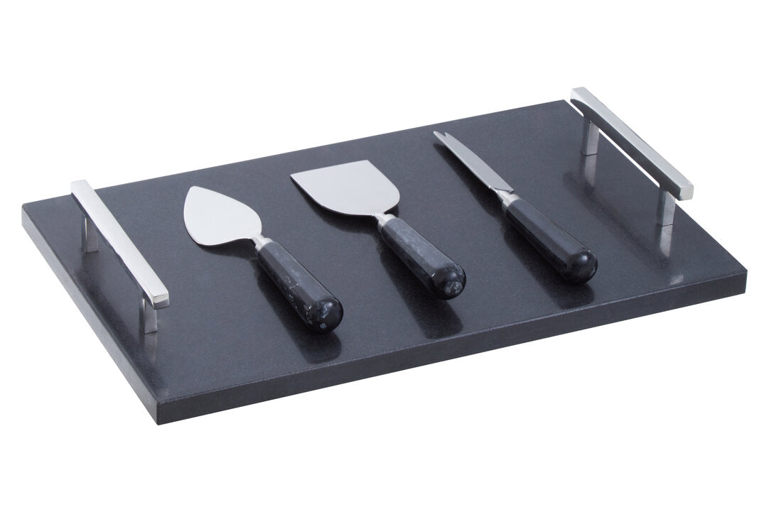 Marina Black Marble Cheese Board and Knife Set