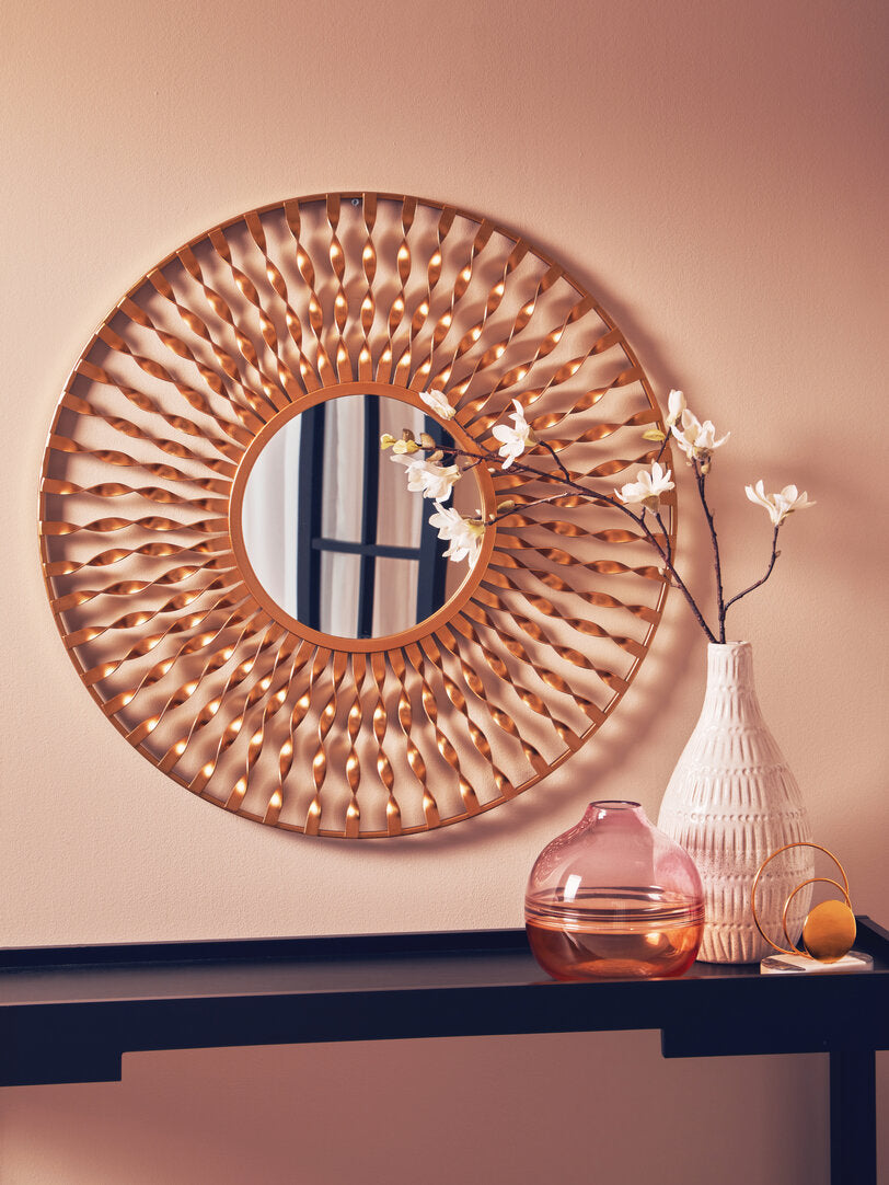 Matera Sunburst Gold Finish Metal Frame Round Wall Mirror