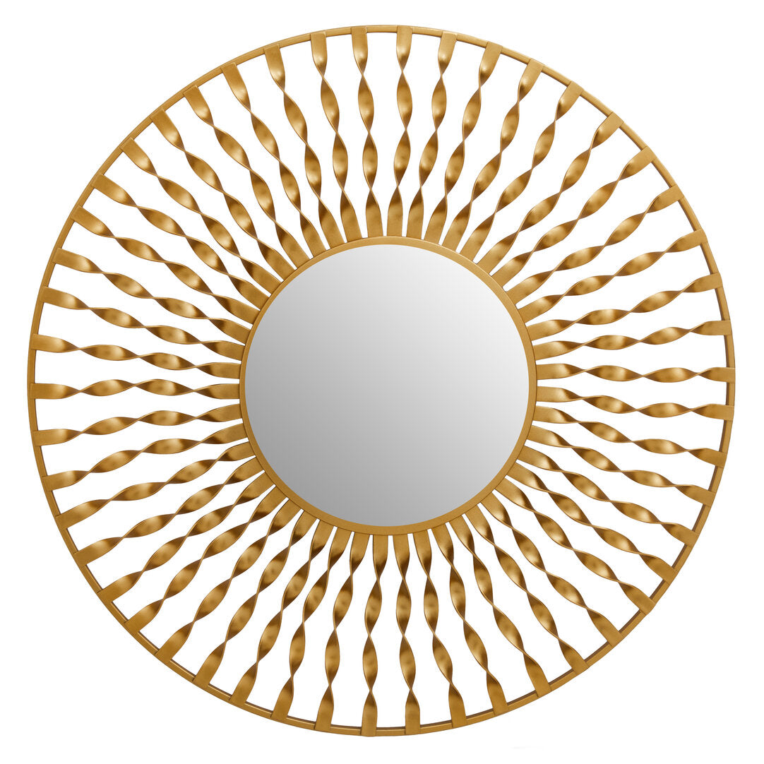 Matera Sunburst Gold Finish Metal Frame Round Wall Mirror