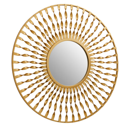 Matera Sunburst Gold Finish Metal Frame Round Wall Mirror