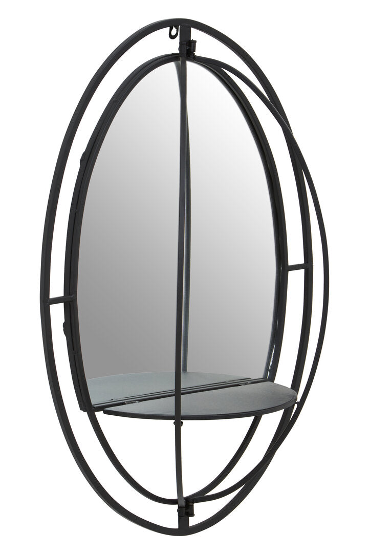 Avento Oval Shelved Black Wall Mirror