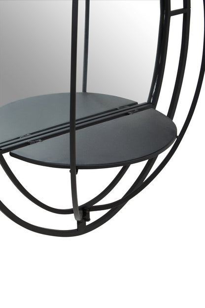 Avento Oval Shelved Black Wall Mirror