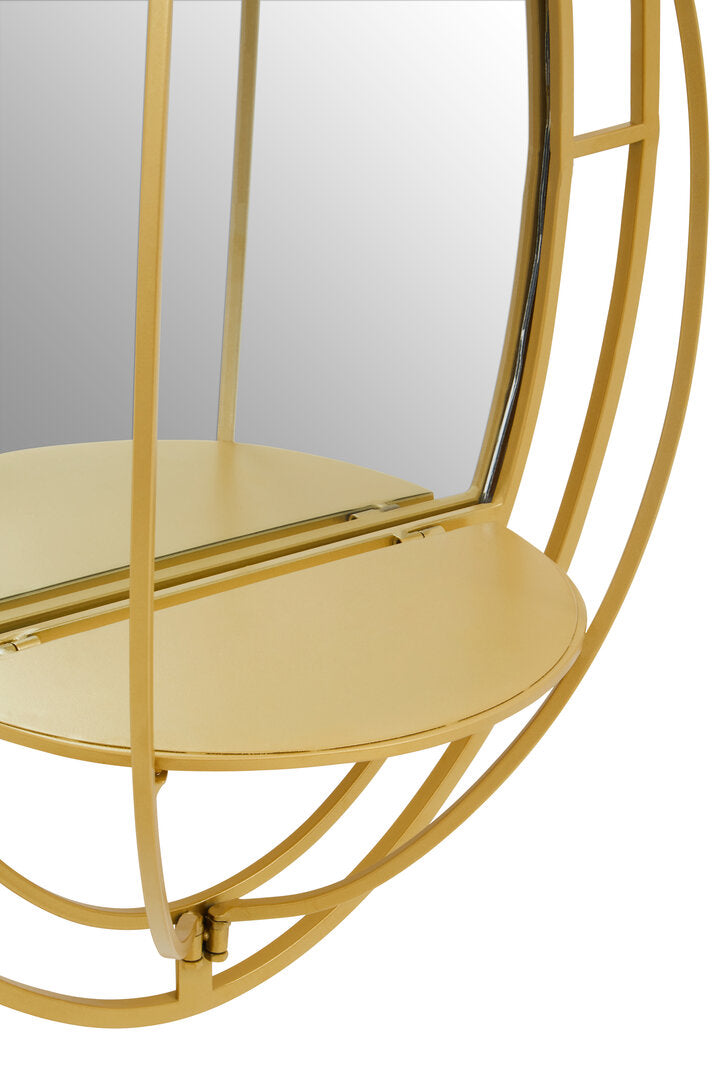 Lunaro Oval Gold Wall Mirror with Shelf