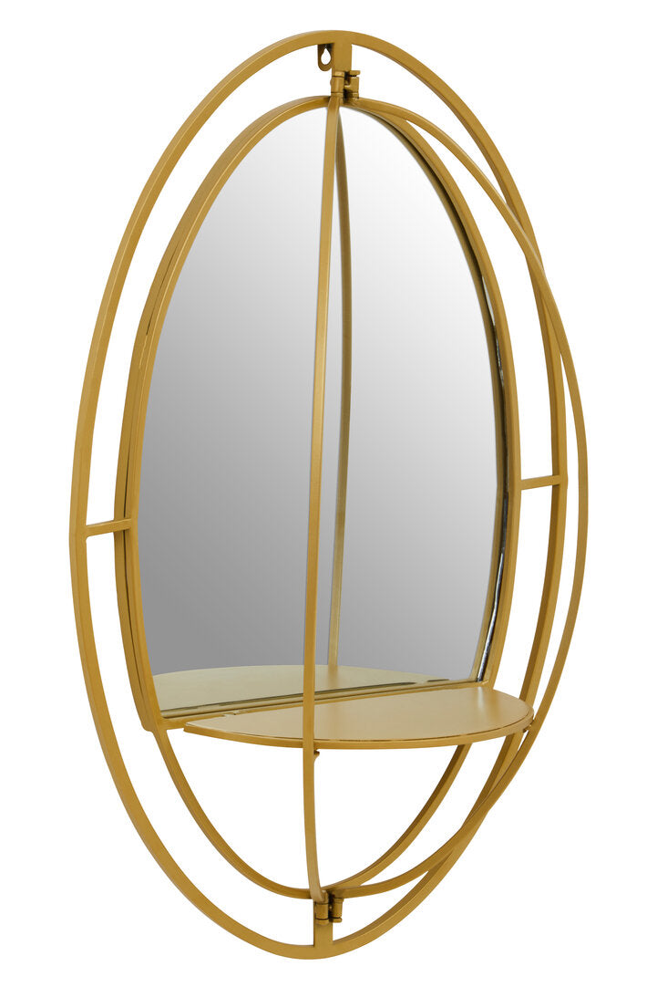 Lunaro Oval Gold Wall Mirror with Shelf