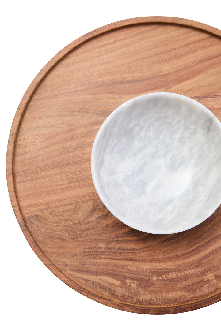 Kora Acacia Wood And White Marble Chip And Dip Platter
