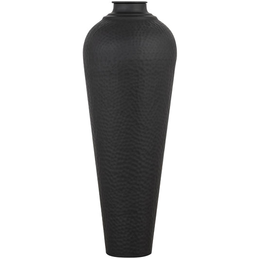 Matt Black Hammered Steel Vase – Medium