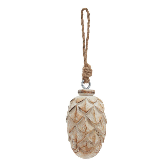 Antique Whitewash Pine Cone Bauble — Small