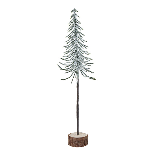 Snowy Spindle Tree on Wooden Log Base - Medium