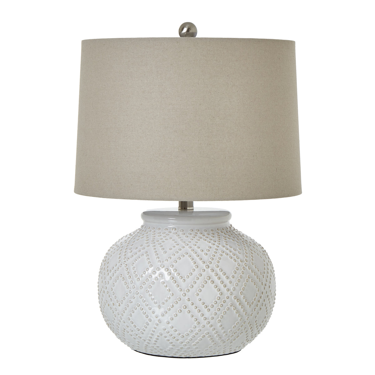 Elodie Small White Beaded Ceramic Table Lamp with Linen Shade