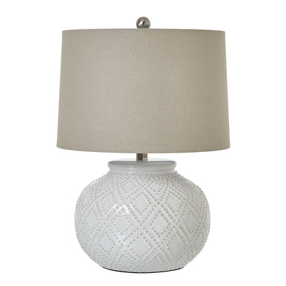 Elodie Small White Beaded Ceramic Table Lamp with Linen Shade