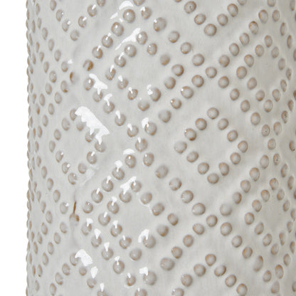 Elodie White Beaded Ceramic Table Lamp with Linen Shade