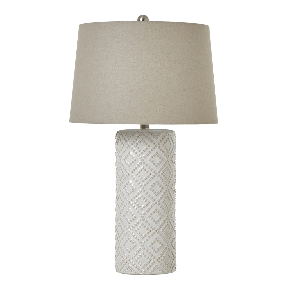 Elodie White Beaded Ceramic Table Lamp with Linen Shade