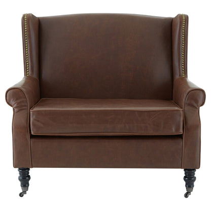 Fulham Brown Leather Effect Wing Armchair