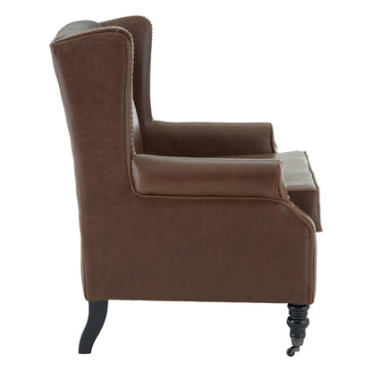 Fulham Brown Leather Effect Wing Armchair
