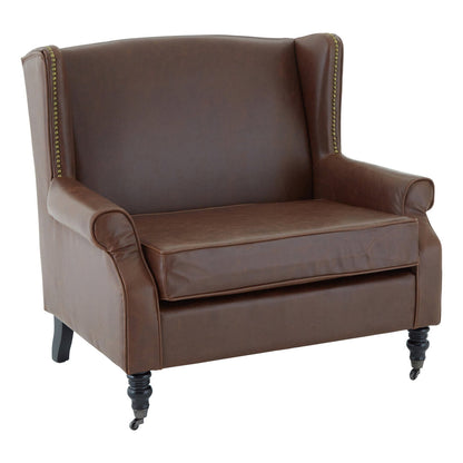 Fulham Brown Leather Effect Wing Armchair
