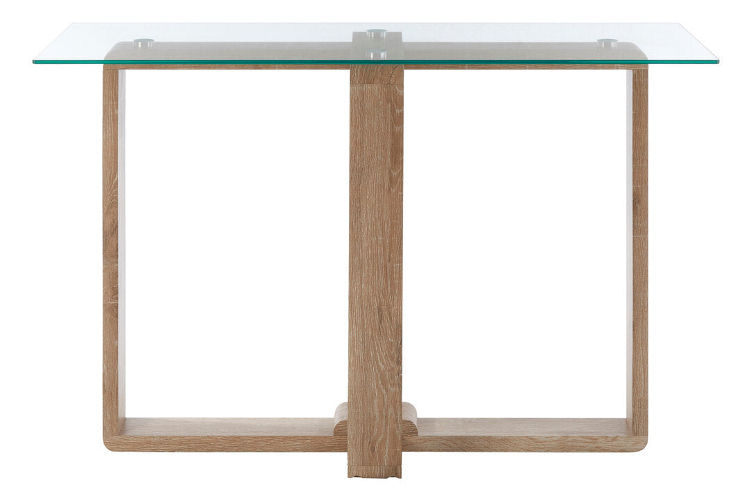 Barton Glass Console Table with Wood Effect Legs