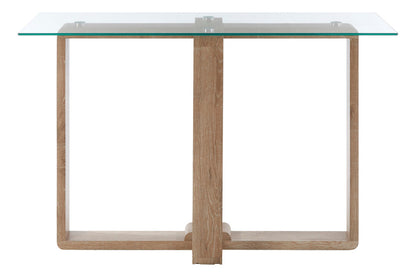 Barton Glass Console Table with Wood Effect Legs
