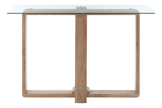 Barton Glass Console Table with Wood Effect Legs